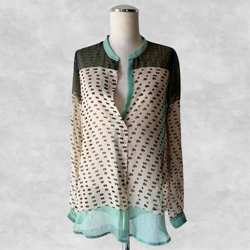 Konrad & Joseph Anthropologie Tunic Top Women's Size S Sheer Print Plunge Neck